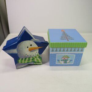 Snowman themed (2) gift boxes Winter Holidays (Hanukkah colors)